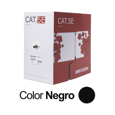 Bobina de Cable UTP HIKVISION 305 Mts / Cat 5E (24 AWG) / Color Negro / PE / Uso en Exterior / 100% Cobre / Aplicaciones de CCTV, Redes de Datos y Enlaces Inalámbricos