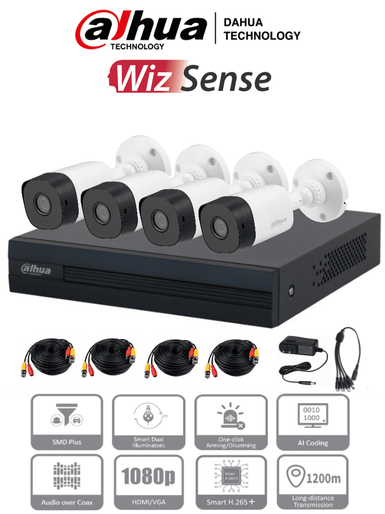 Kit de 4 Cámaras de Seguridad Plásticas (B1A21) Dahua Full HD (2 Megapíxeles) - (Incluye Disco Duro 1TB).