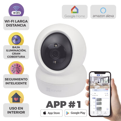 Minicámara IP PT EZVIZ 2 Megapíxel / Wi-Fi / Seguimiento Inteligente / Audio de Dos Vías / Notificación Push / Ranura para Memoria / Uso en Interior