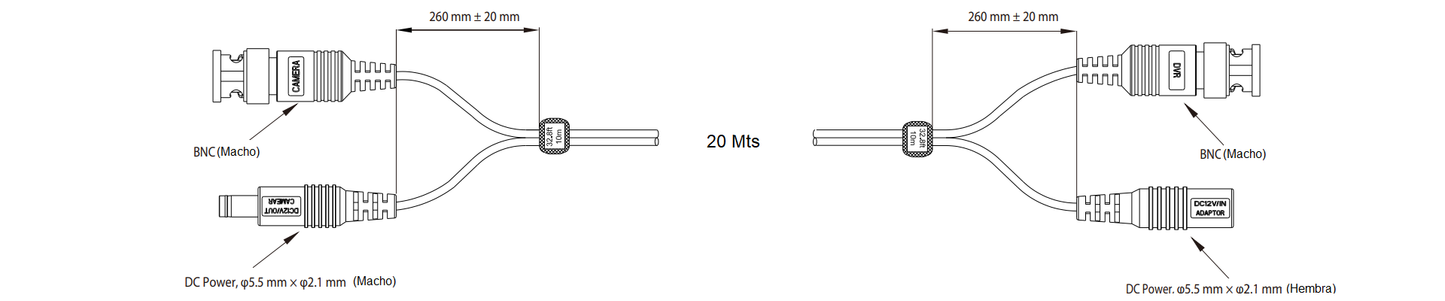 Cable de 20 Metros Armado para Video y Energía DAHUA/ Para Cámaras Hasta 4k/ con Conectores BNC y de Energía/ Uso Exterior e Interior/ Cobre de Alta Pureza/ Soporta: AHD/CVI/TVI/CVBS/