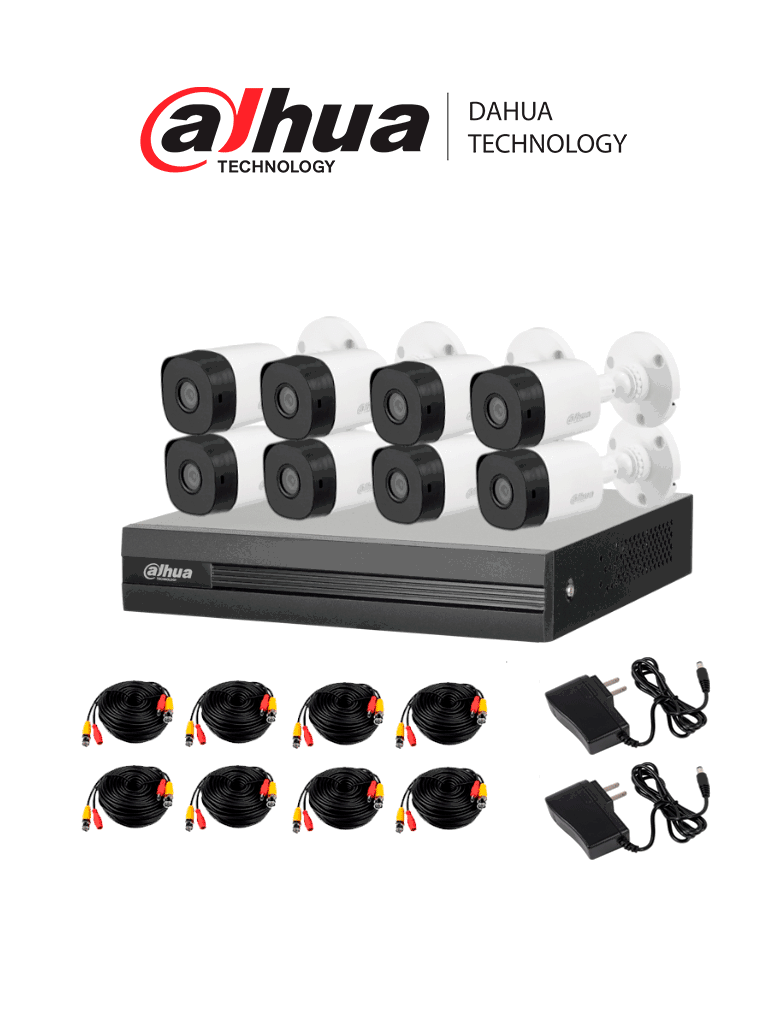 DAHUA KITXVR1B08- I+8-B1A21- Kit de 8 Canales 2 Megapixeles DVR Cooper-I WizSense Con IA H.265+ 8 Cámaras B1A21 1080p 8 Canales + 2 IP o Hasta 10 Canales IP 4 Canales SMD Plus Búsqueda de Humanos y Vehículos Accesorios Incluidos (No incluye disco duro).