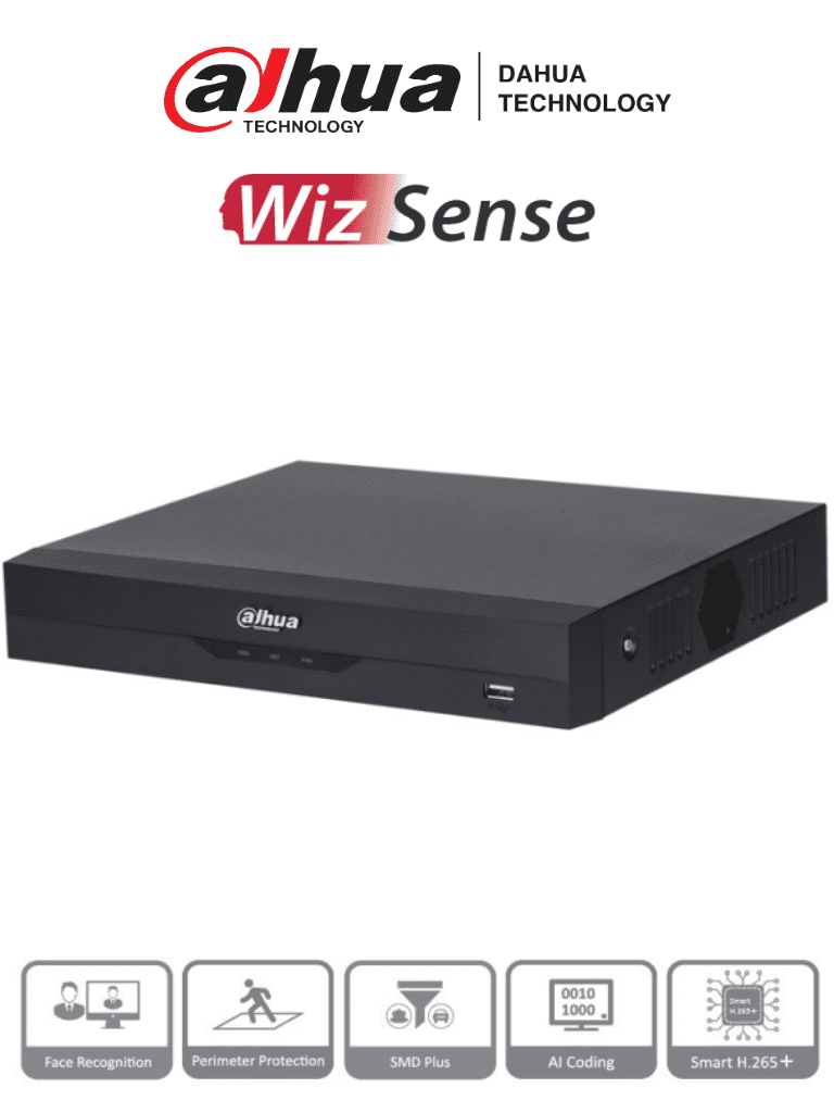 DVR 8 Canales DAHUA 4k/ WizSense/ H.265+/ 8 Canales +8 IP/ Hasta 16 Canales IP/ 2 Canales de Reconocimiento Facial/ SMD Plus/ Codificación con IA/ 1 Sata de Hasta 16 TB/ Soporta CVI/AHD/TVI/ CVBS e IP/ IoT&POS