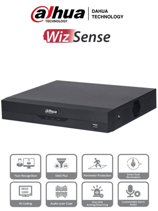 DVR de 4 Canales DAHUA 5 Megapíxeles Lite/ WizSense/ IA/ H.265+/ +2 Canales IP/ Hasta 6 Canales IP/ 1 Canal de Reconocimiento Facial/ 1 Ch Protección Perimetral/ SDM Plus/ Codificación IA/ Funciones IoT & POS/ 1 SATA/