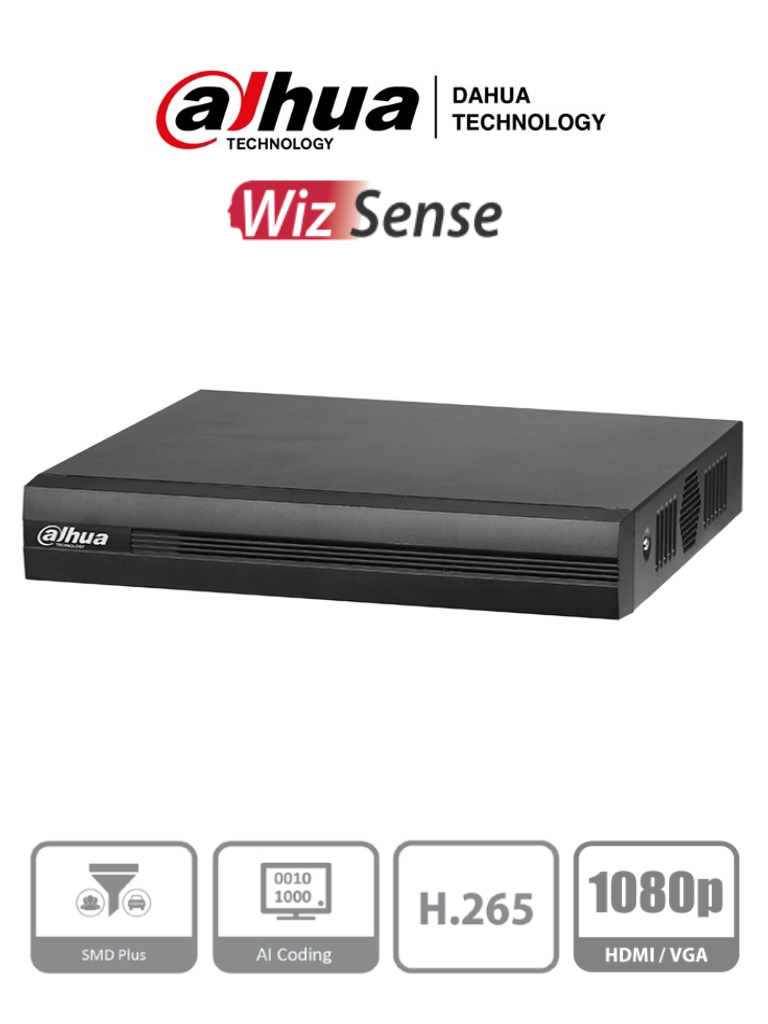 DVR de 16 Canales DAHUA 1080p Lite/ WizSense/ Cooper-I/ H.265+/ 16 Canales+2IP o Hasta 18 Ch IP/ 8 Canales SMD Plus/ Búsqueda Inteligente (Humanos y Vehículos)/ Codificación Inteligente/ Smart Audio (NO incluye disco duro).