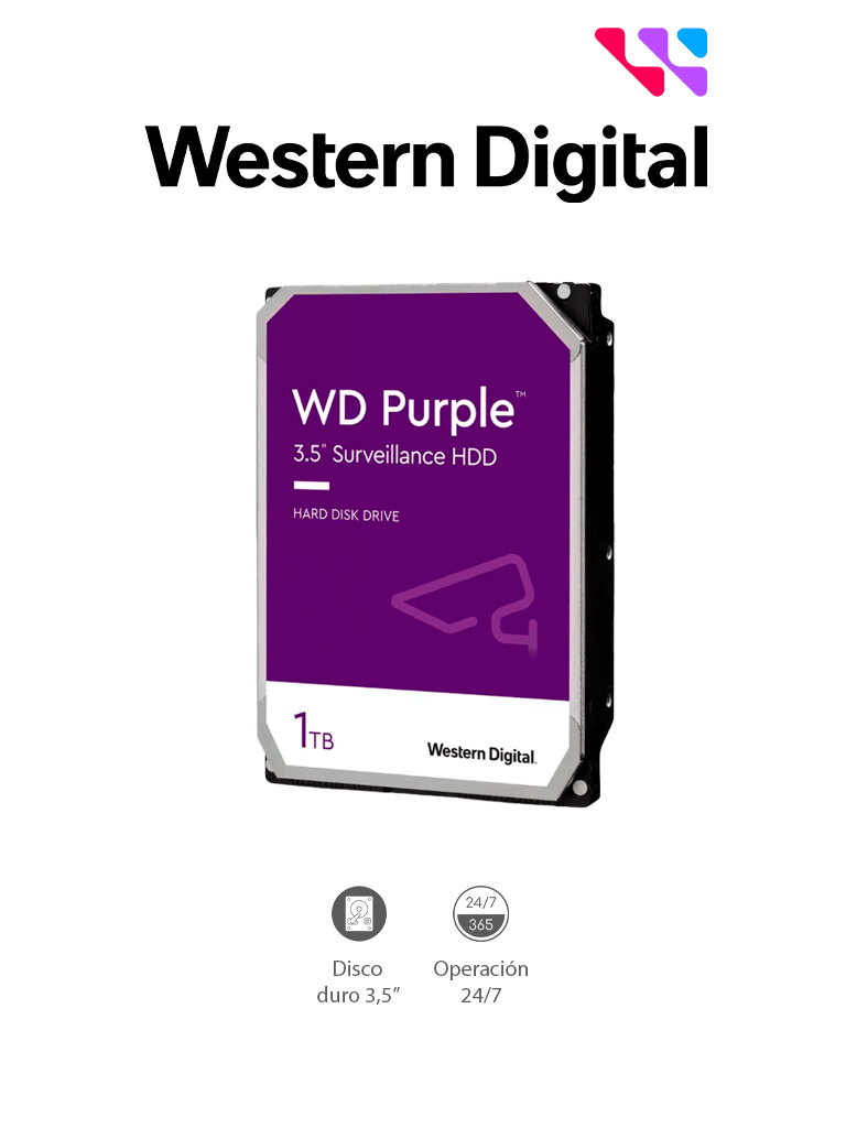 Disco Duro 1 TB WD Purple - Diseñado para Videovigilancia DVR / NVR