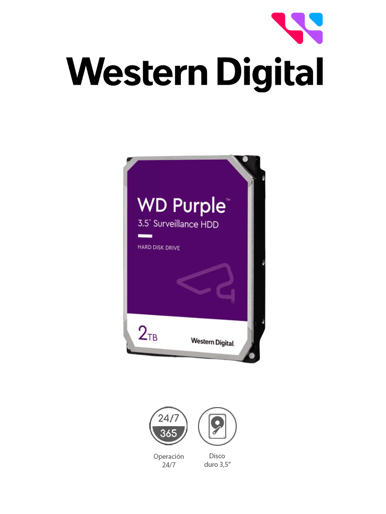 Disco Duro 2 TB WD Purple - Diseñado para Videovigilancia DVR / NVR