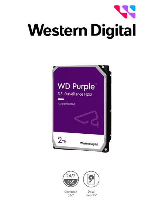 Disco Duro 2 TB WD Purple - Diseñado para Videovigilancia DVR / NVR