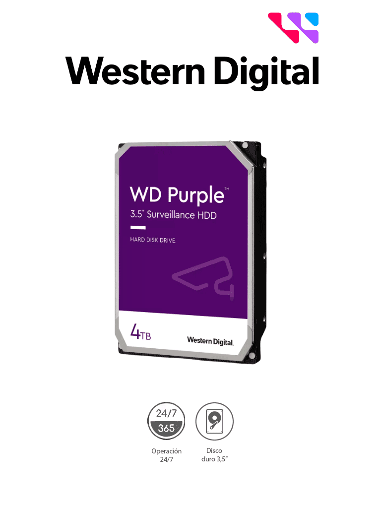 Disco Duro 4 TB WD Purple - Diseñado para Videovigilancia DVR / NVR