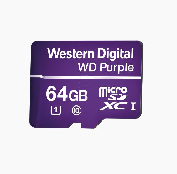 Memoria microSD de 64GB PURPLE WD, Especializada Para Videovigilancia