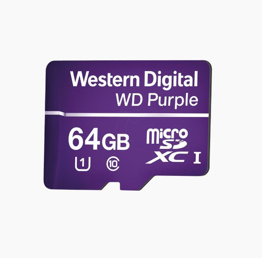 Memoria microSD de 64GB PURPLE WD, Especializada Para Videovigilancia